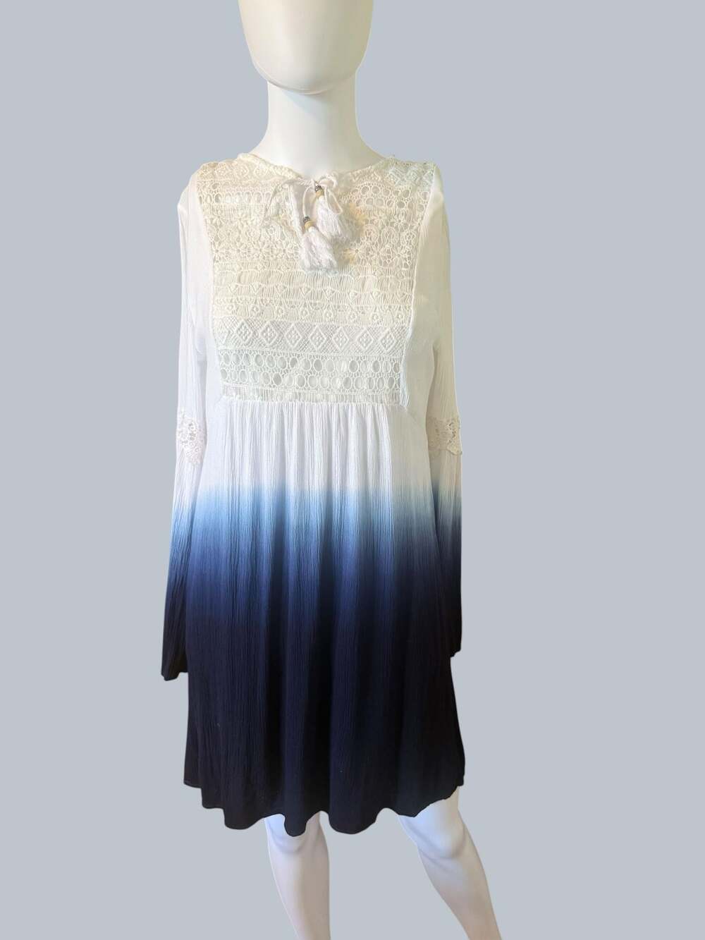 Clover + Scout Women's Long Sleeve Ombre Lace Boho Tunic Dress